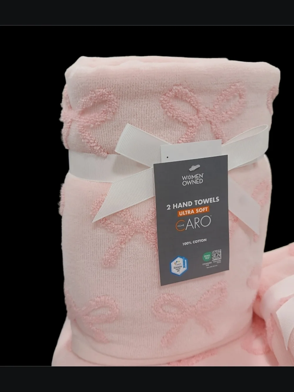 Caro Home 6pc Pink On Pink Coquette Bows Cotton Towel Set 2 Bath 2 Hand 2Tip NEW